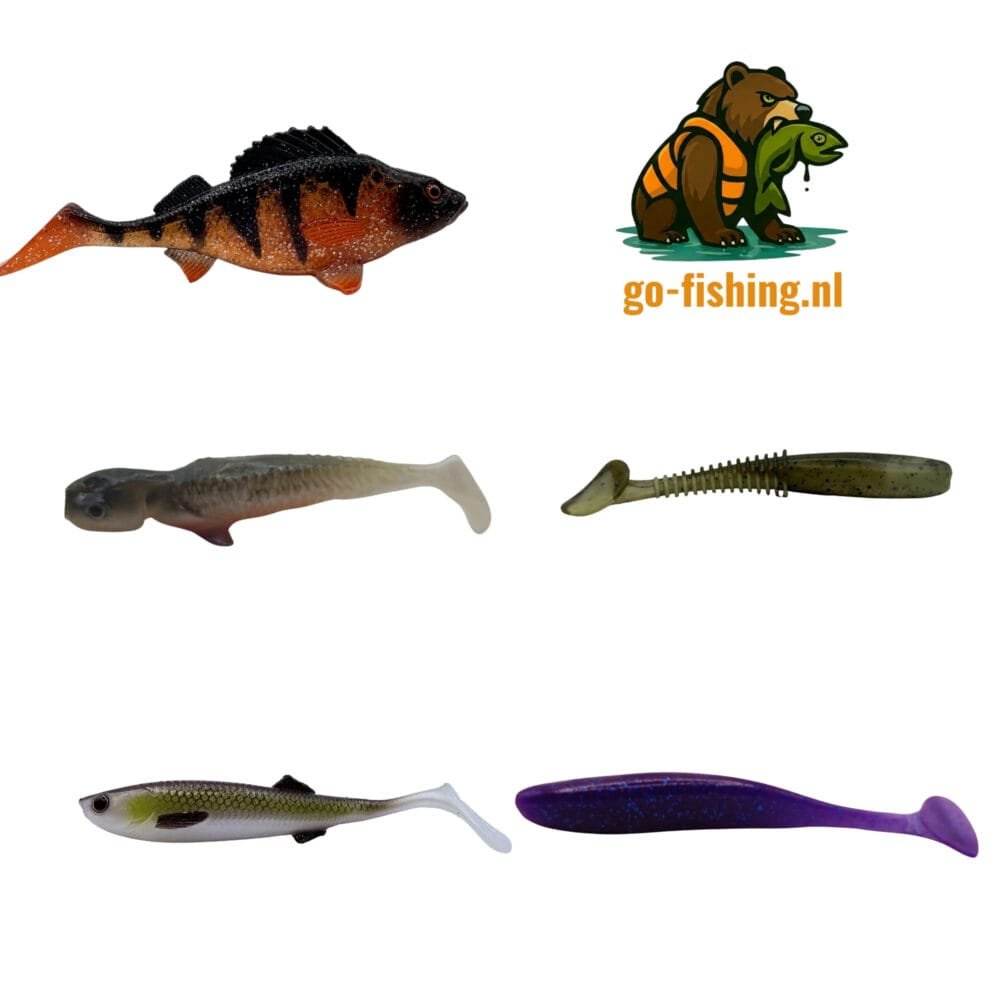Zestaw przynęt sandaczowych NATURAL na przejrzyste łowiska. W komplecie gumy Mikado Sicario, Qubi Syrena, Dragon Invader i Select.