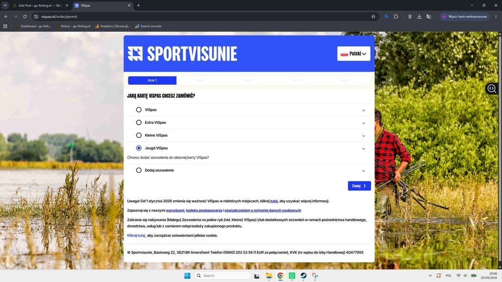 Formularz wyboru rodzaju karty VISpas na oficjalnej stronie w języku polskim